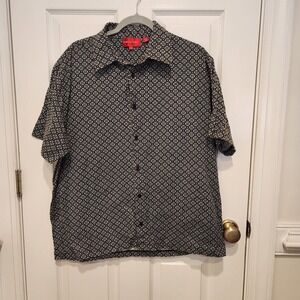 Emanuel Ungaro Mens Button Up Shirt Black White Floral Short Sleeve Size Large